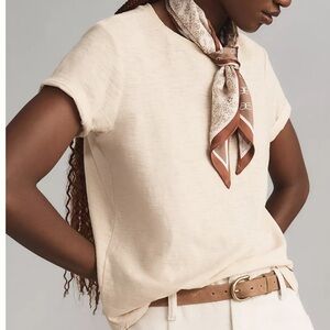 Pilcro Bennie Short-Sleeve Crewneck - Cream Small Petite